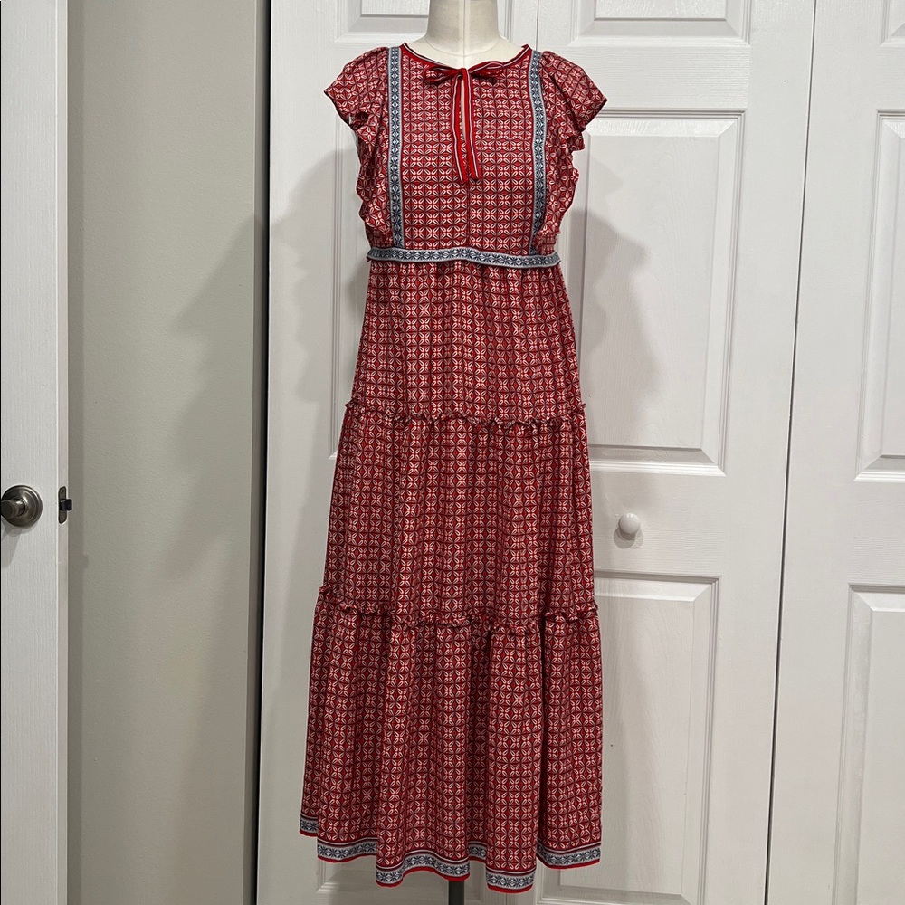 Red Patterned Maxi Dress - Picture 3 of 9
